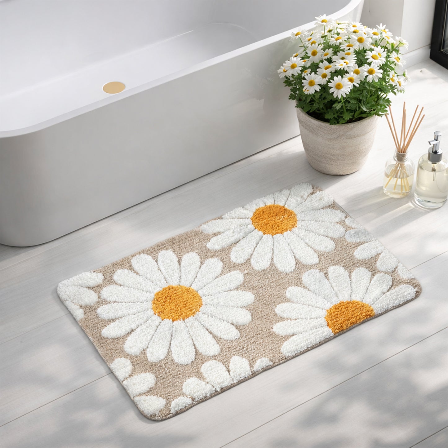 Feblilac Camel Daisy Tufted Bath Mat