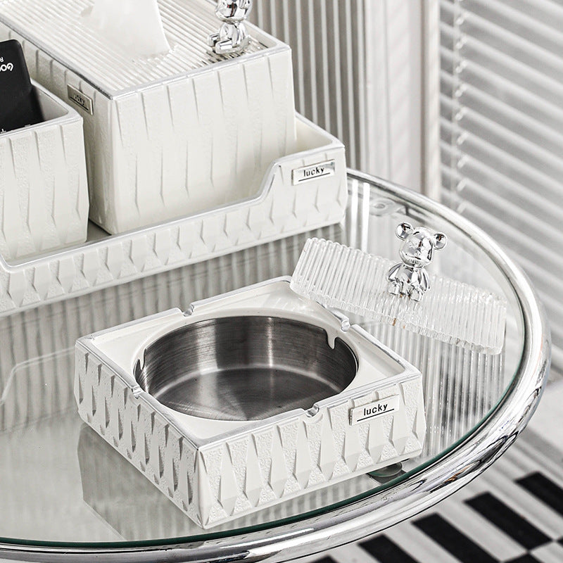 Feblilac Simple Bear and White Resin Tissue Holder Storage Set - view 4