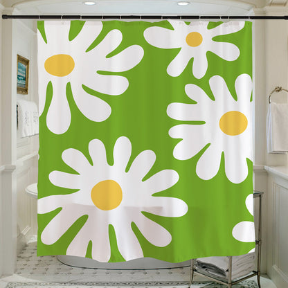 Feblilac Green Background Irregular Daisy Shower Curtain @Frank’s design