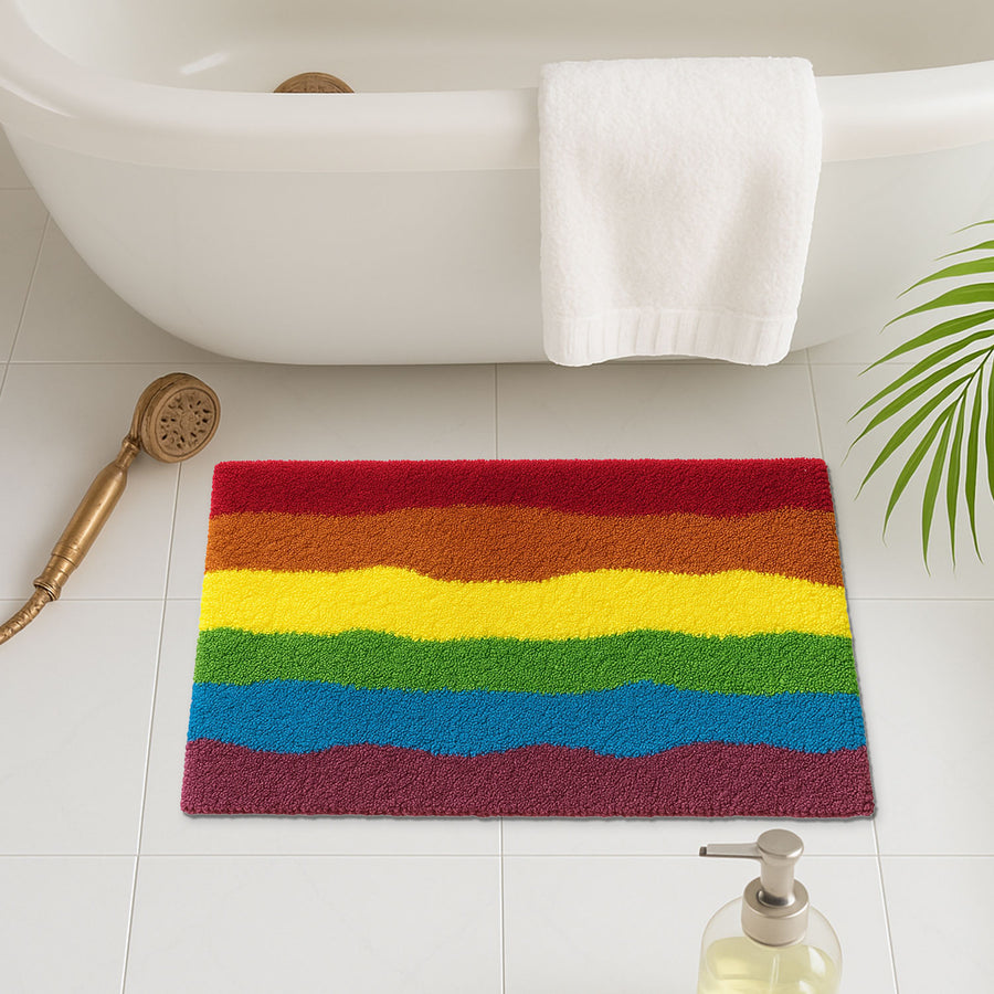 Feblilac Rainbow Striped Tufted Bath Mat – Colorful Wavy Rug - view 4