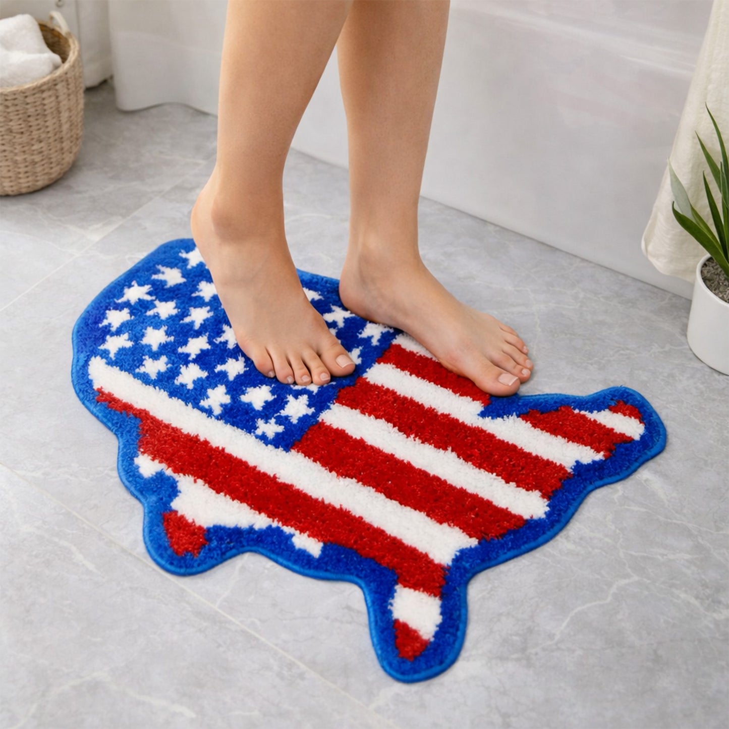 Feblilac USA Map Tufted Bath Mat & Accent Rug – Stars & Stripes