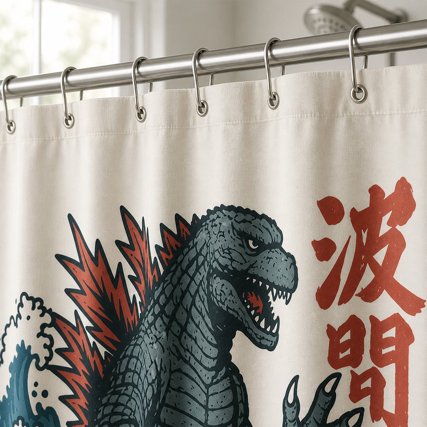 Feblilac Japanese Kaiju Wave Shower Curtain