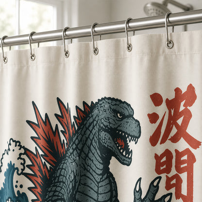 Feblilac Japanese Kaiju Wave Shower Curtain