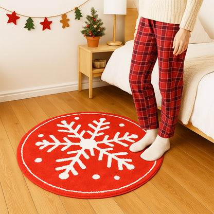 Feblilac Red background White Snowflakes Christmas style Tufted Bath Mat