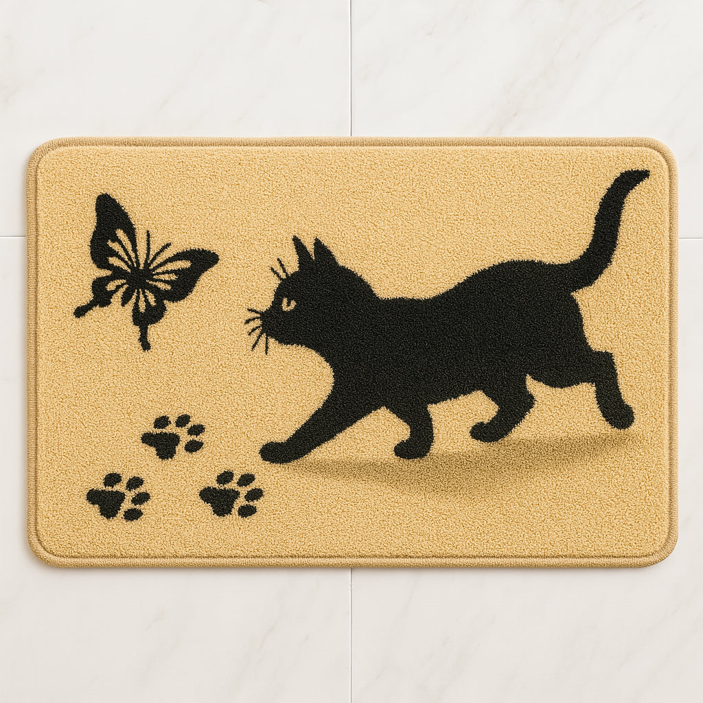 Feblilac Black Cat & Butterfly Tufted Bath Mat