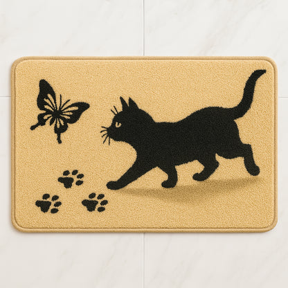 Feblilac Black Cat & Butterfly Tufted Bath Mat