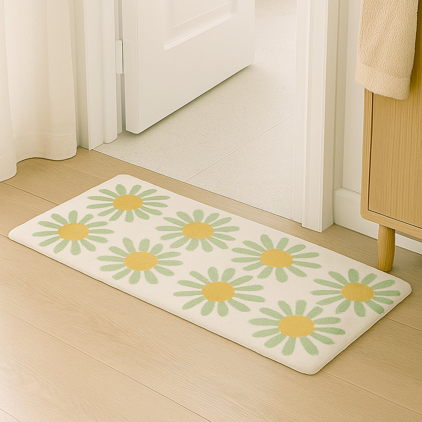 Feblilac Daisy Floral Bath Mat – Soft Non-Slip Absorbent Rug for Bathroom & Entryway