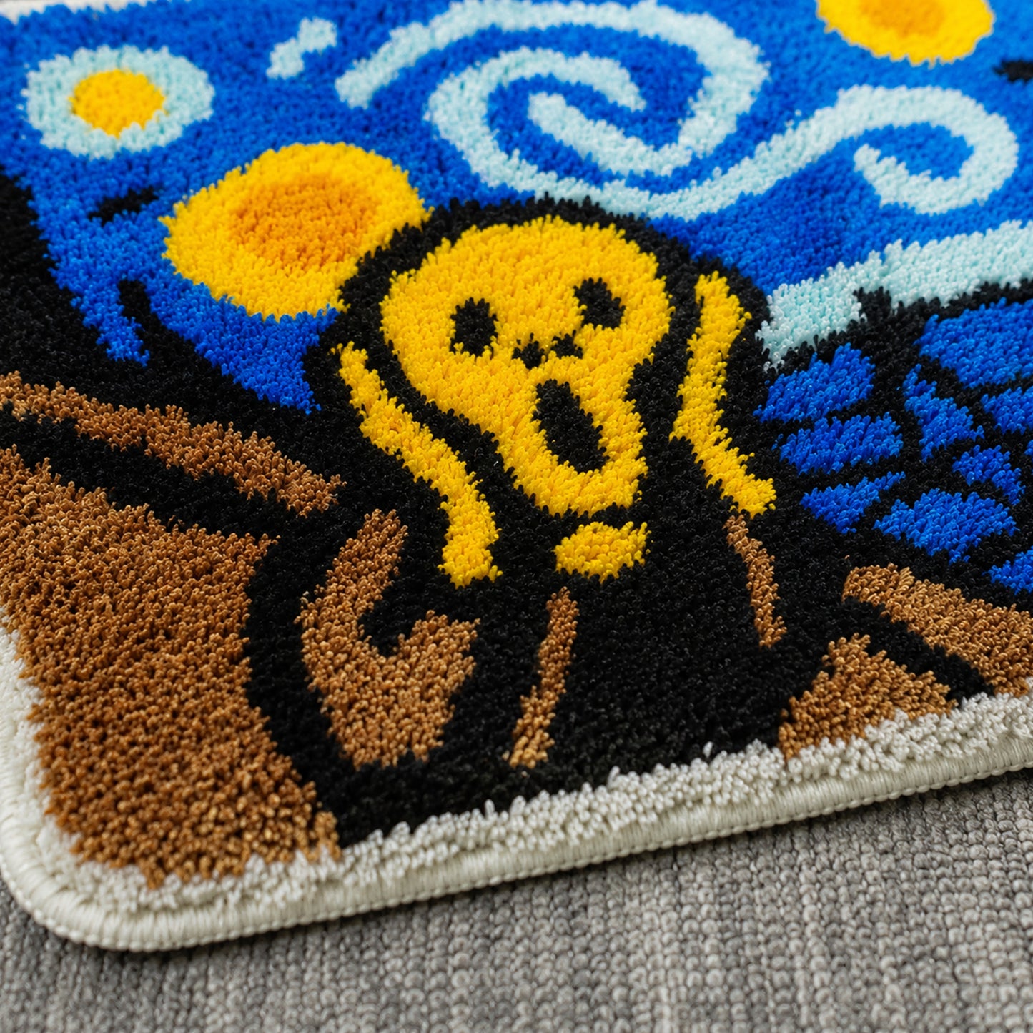 Feblilac Expressionist Art Tufted Bath Mat – The Scream x Starry Night Bath Mat – Artistic Tufted Rug