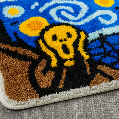 Feblilac Expressionist Art Tufted Bath Mat – The Scream x Starry Night Bath Mat – Artistic Tufted Rug