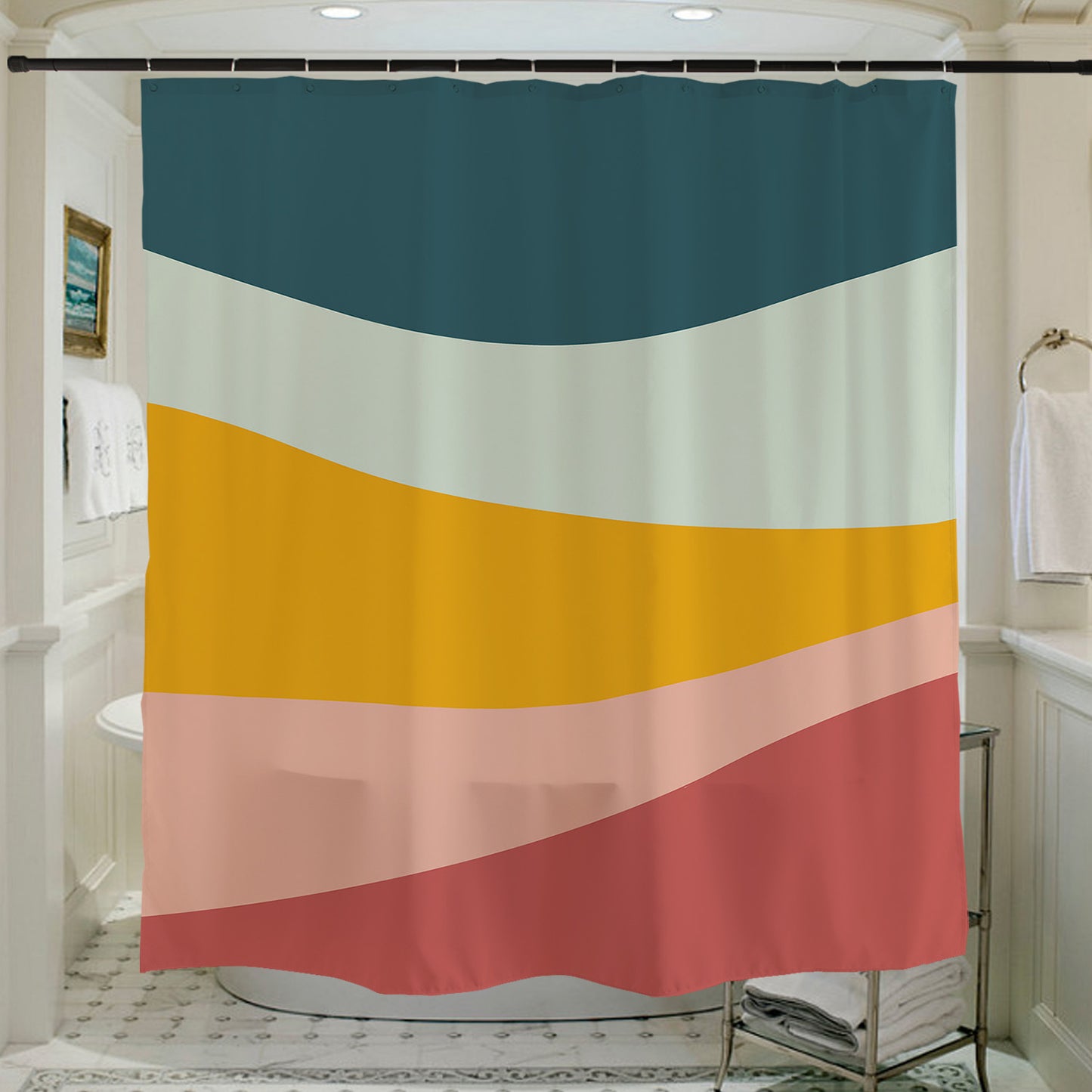 Feblilac Five Color Mountain Shower Curtain with Hooks