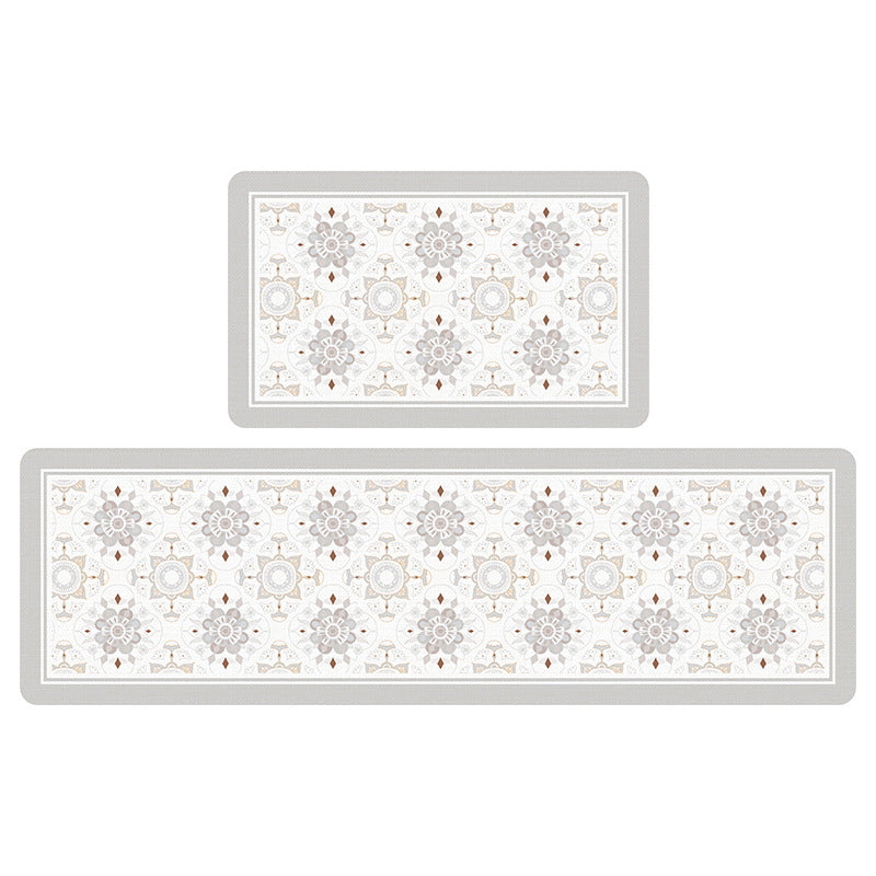 Feblilac White Geometric patterns PVC Leather Kitchen Mat