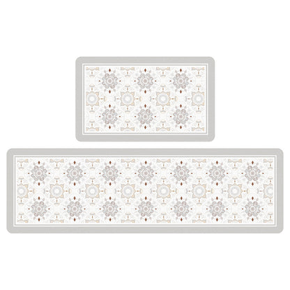 Feblilac White Geometric patterns PVC Leather Kitchen Mat