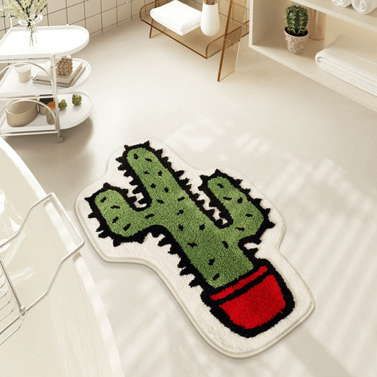 Feblilac Green Cactus Tufted Bath Mat