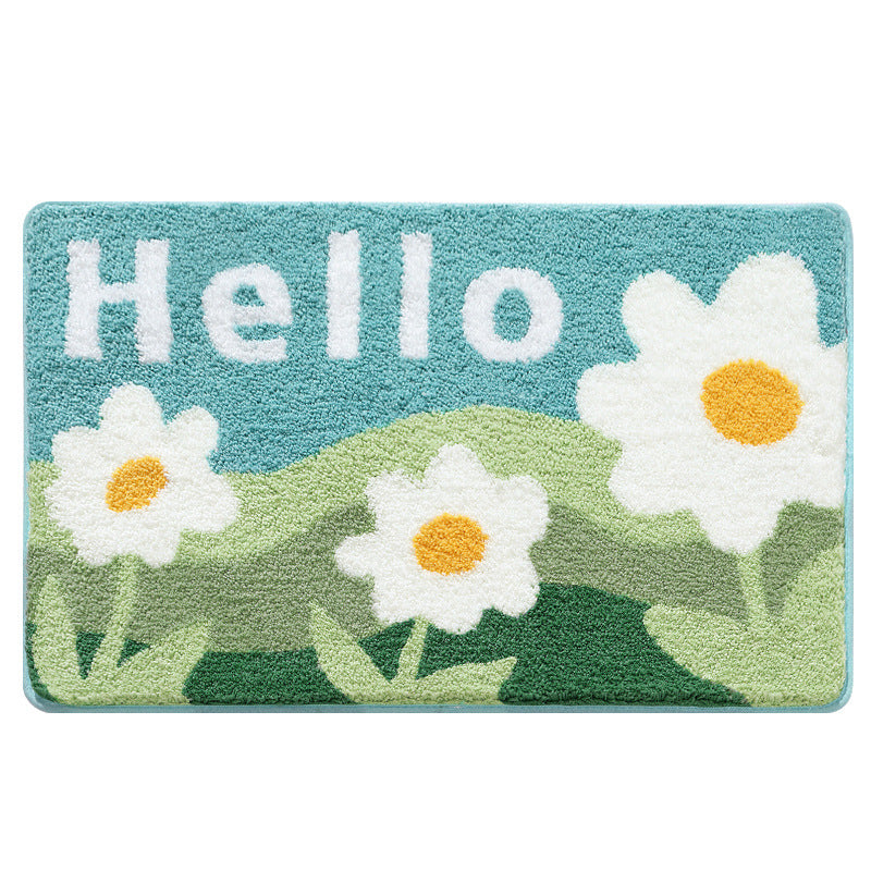 Feblilac Flowers and Mountains Tufted Bathroom Mat Toilet U-Shaped Floor Mat