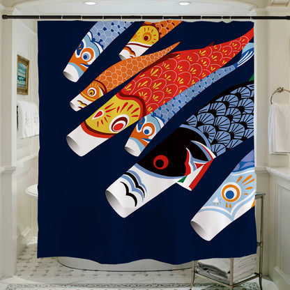 Feblilac Colorful Koi Flags Shower Curtain with Hooks