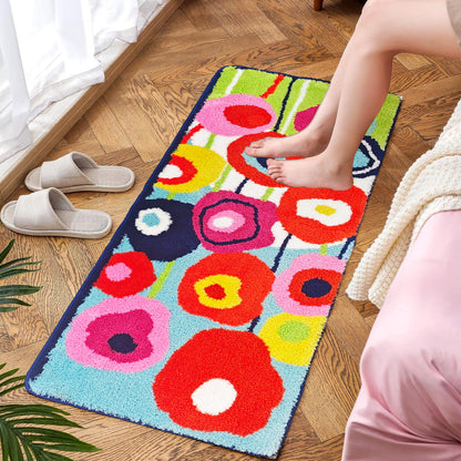 Feblilac Flowers Garden Bathroom Runner Mat, Floral Bedroom Rug