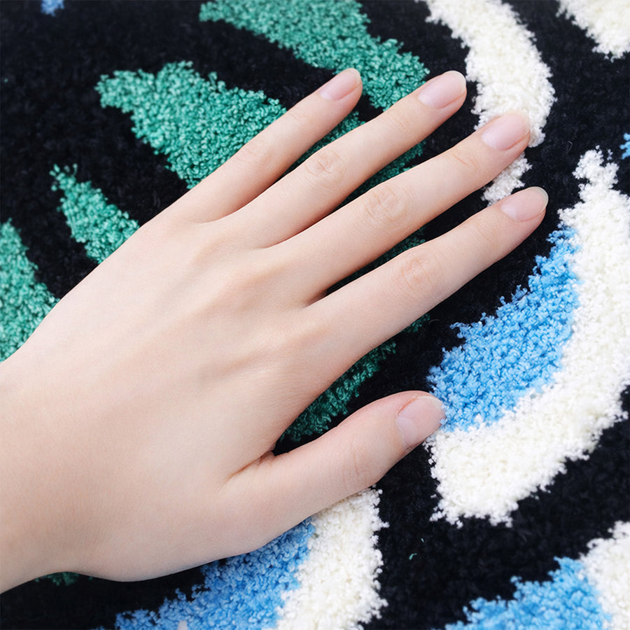 Feblilac Blue Fish-Shaped Tufted Bath Mat, Black Green - view 4