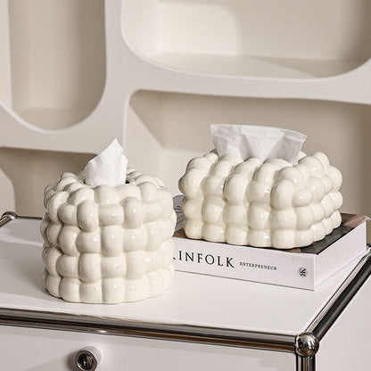 Feblilac Cuboid and Cylinder Marshmallow Ceramic Tissue Holder