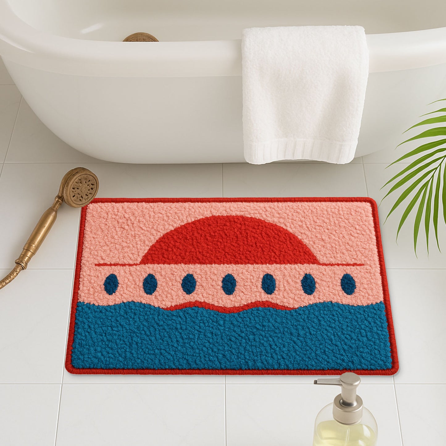 Feblilac Pink Sky and Sea Tufted Bath Mat