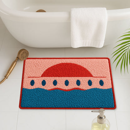 Feblilac Pink Sky and Sea Tufted Bath Mat
