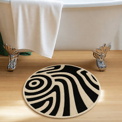 Feblilac Black and White Line Tufted Round Bath Mat – Black & White Stripe Circle Rug