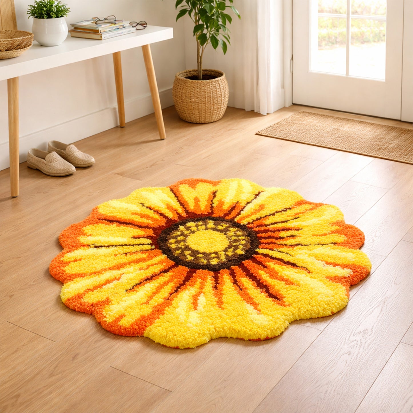 Feblilac Yellow Sunflower Rug, Flower Mat for Bedroom Bathroom Patio