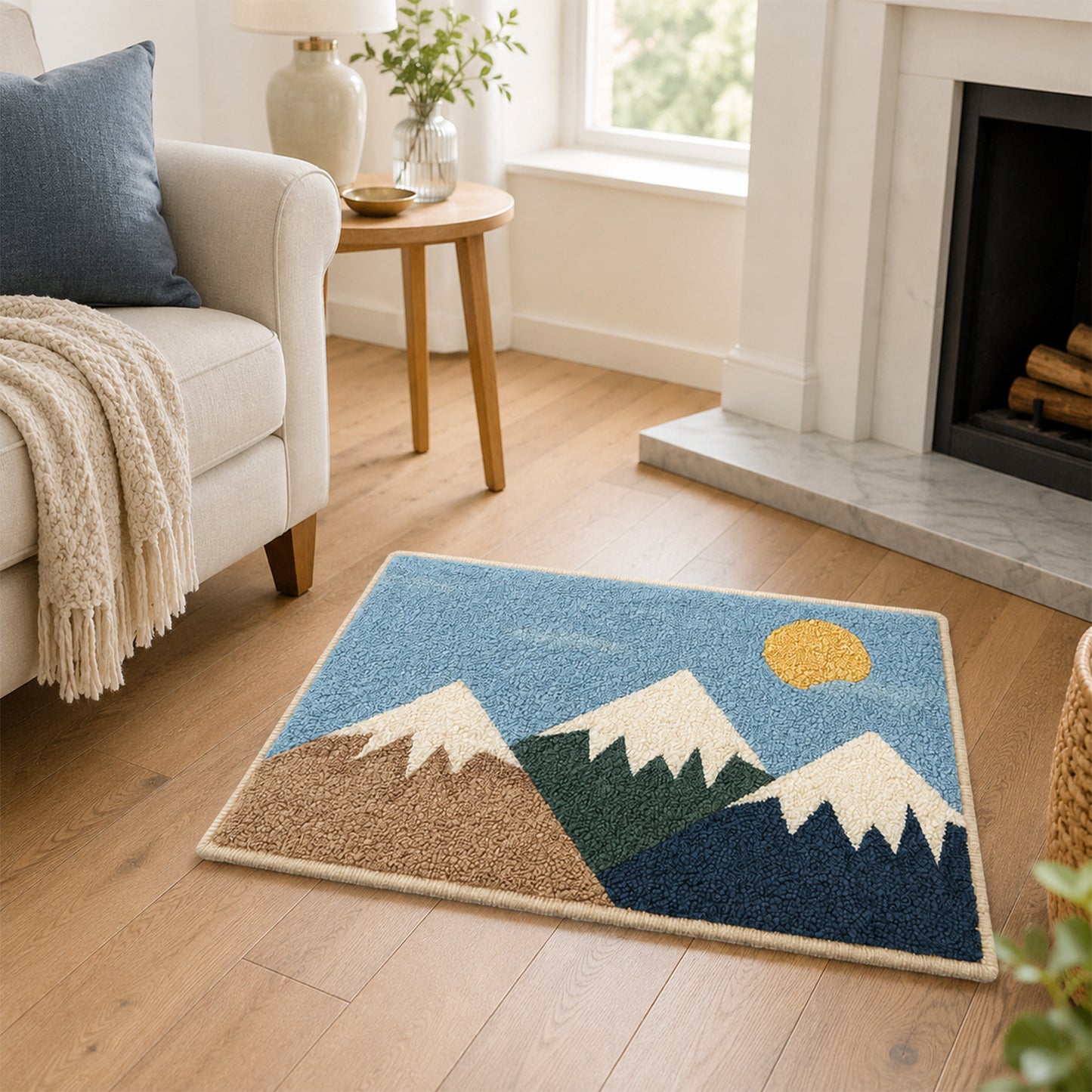Feblilac Mountain Landscape Tufted Bath Mat – Non-Slip Absorbent Bathroom Rug for Modern Home Decor