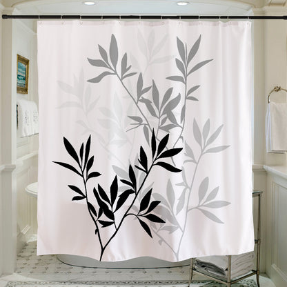 Bamboo Leaves Shower Curtain, Black and White, Green, Blue