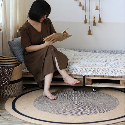 Feblilac Round Brown and Grey Handmade Jute Livingroom Carpet Area Rug