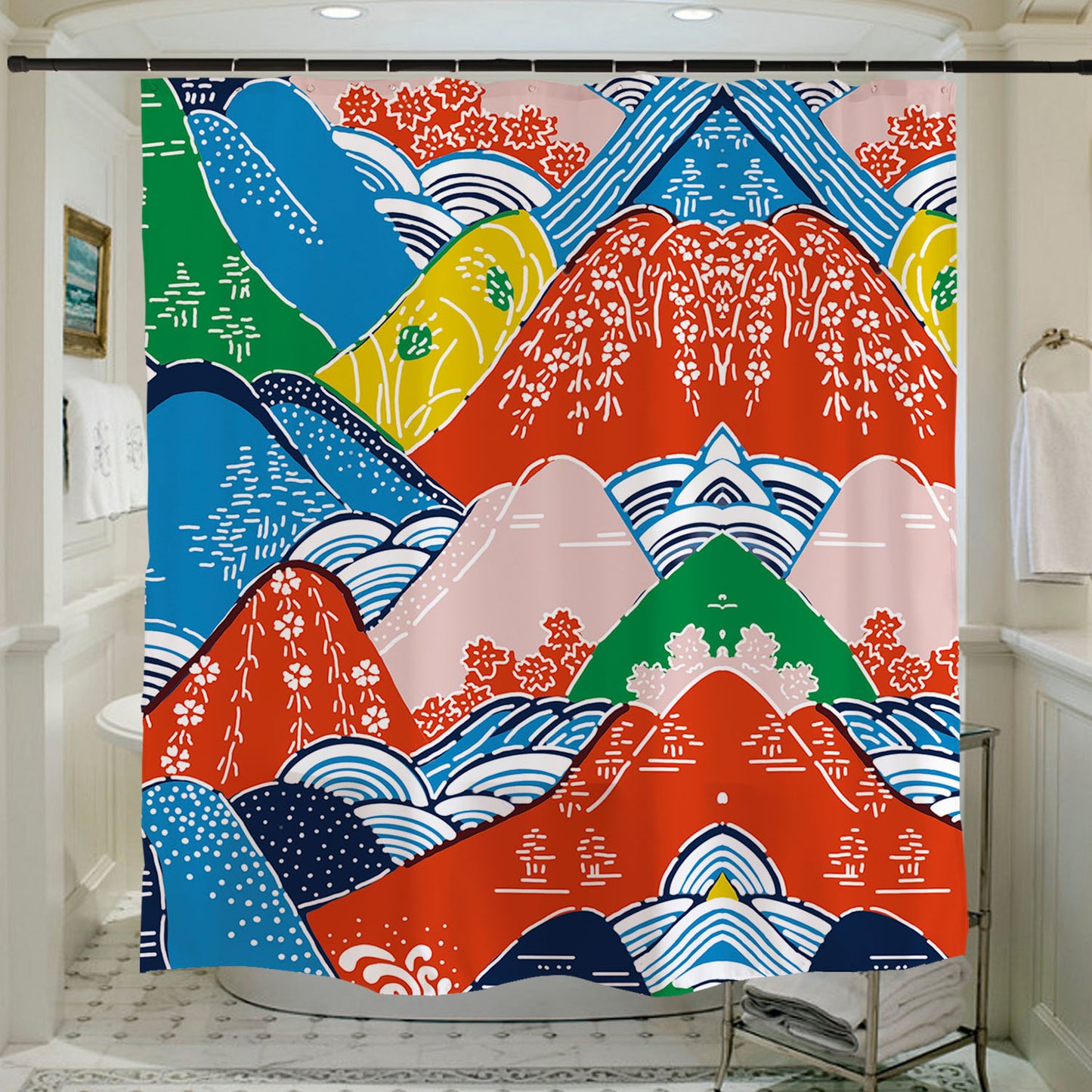 Feblilac Colorful Mountains Shower Curtain with Hooks