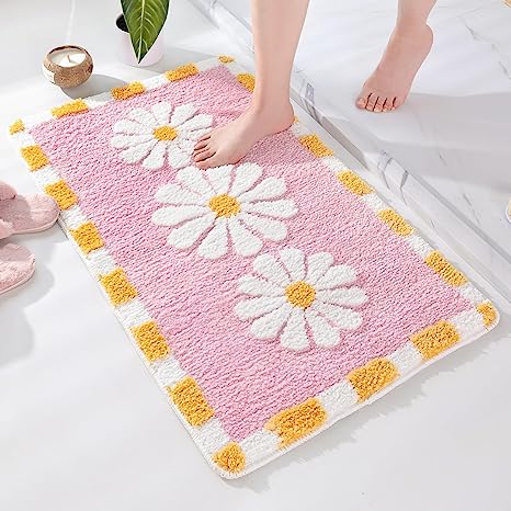 Feblilac Boho Cute Daisy Flower Tufted Bath Mat