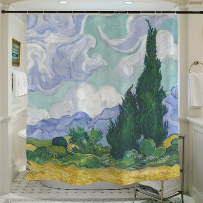 Feblilac Van Gogh's Fields Shower Curtain with Hooks