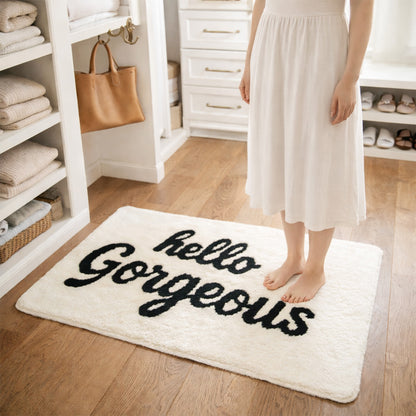 Feblilac Hello Gorgeous White Ground Bath Mat, Black and White Mat for Bedroom Living Room Balcony