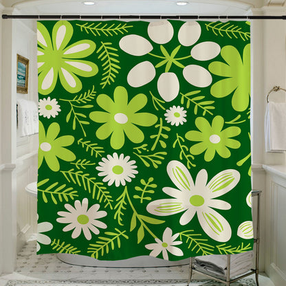 Feblilac Green Flowers Shower Curtain with Hooks