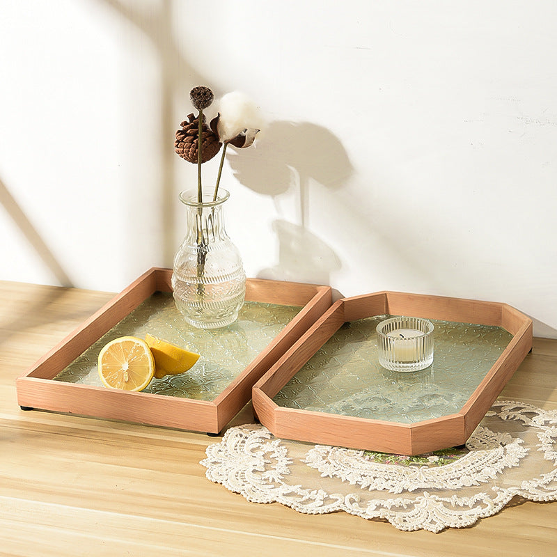 Feblilac Begonia Embossed Glass Tray Storage Tray Tea Cup Tray Fruit Tray