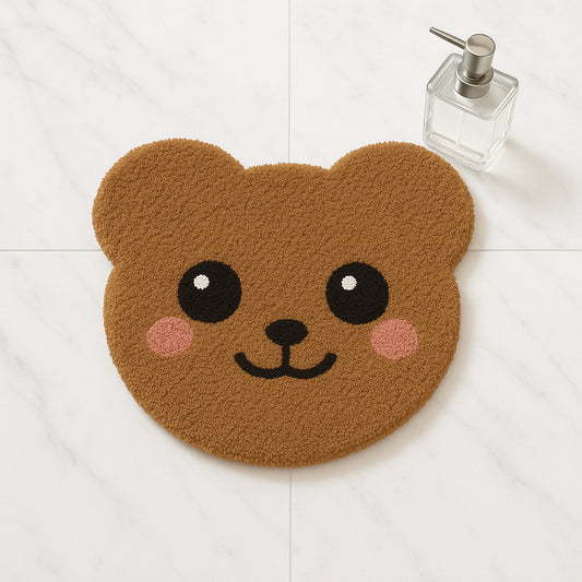 Feblilac Cute Bear Face Tufted Bath Mat – Adorable Animal Design, Soft & Playful Bathroom Rug