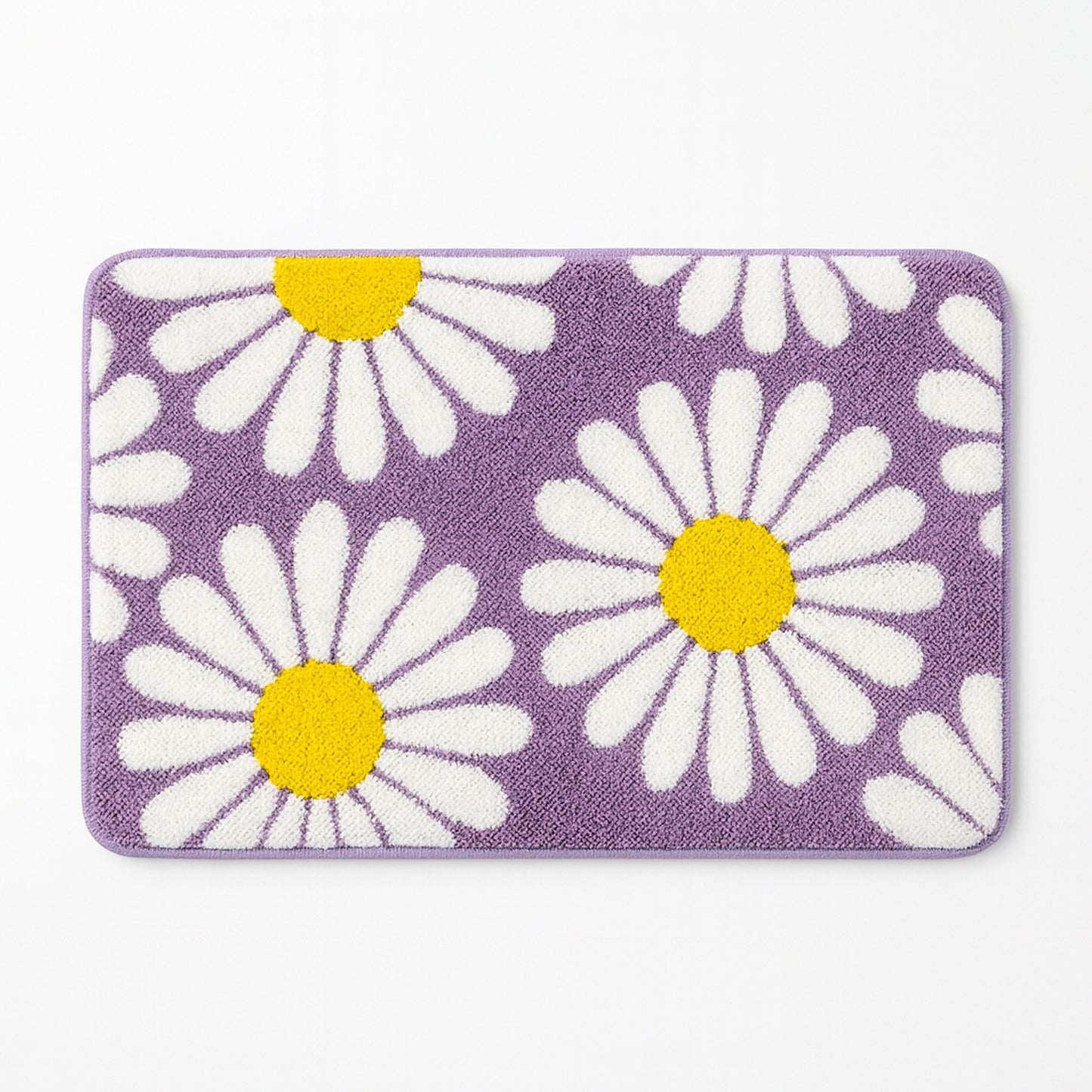 Feblilac Purple Daisy Floral Bath Mat – Soft Non-Slip Absorbent Rug for Bathroom & Entryway