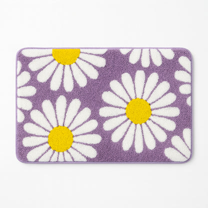 Feblilac Purple Daisy Floral Bath Mat – Soft Non-Slip Absorbent Rug for Bathroom & Entryway