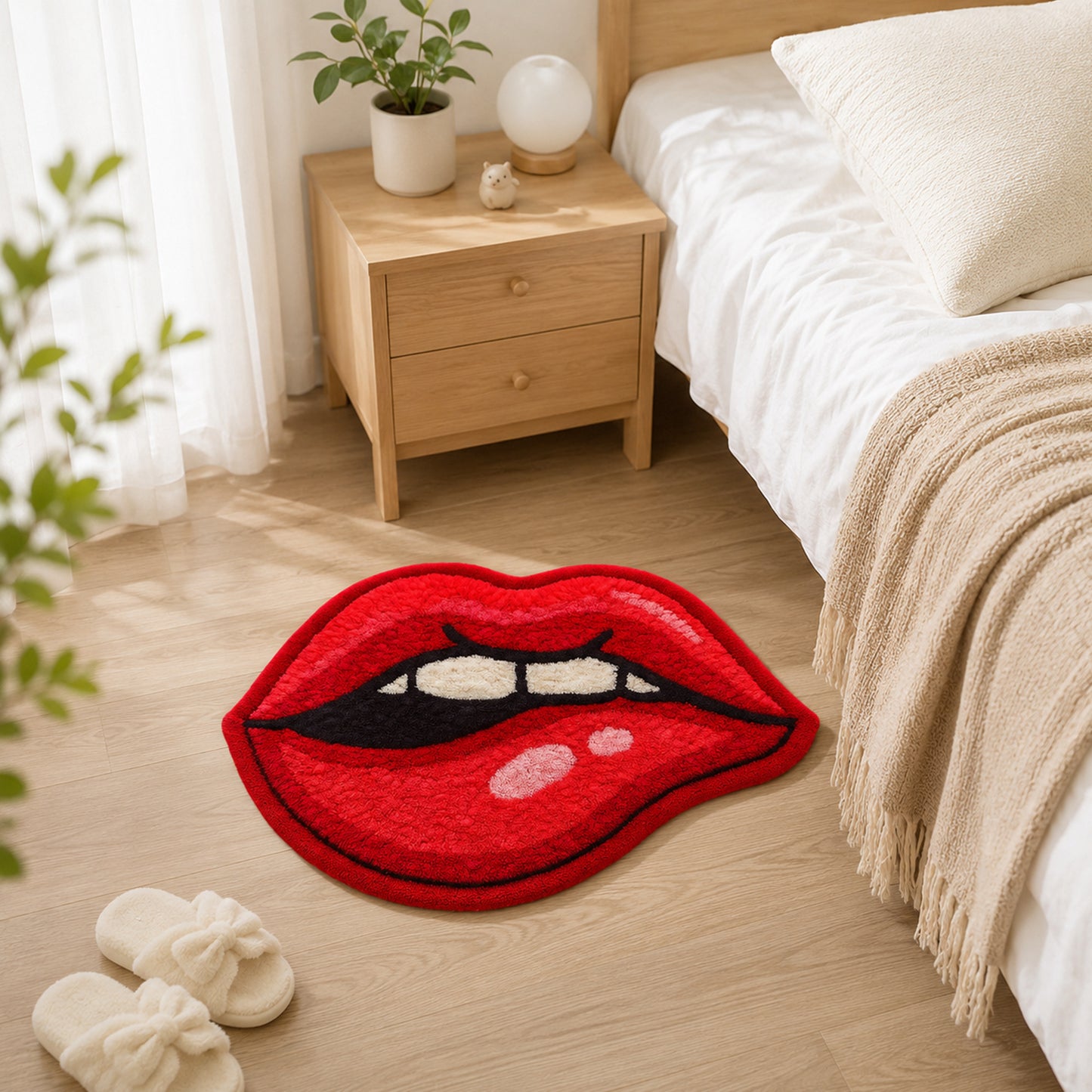 Feblilac Red Lips Tufted Bath Mat – Fun Shaped Bathroom Rug