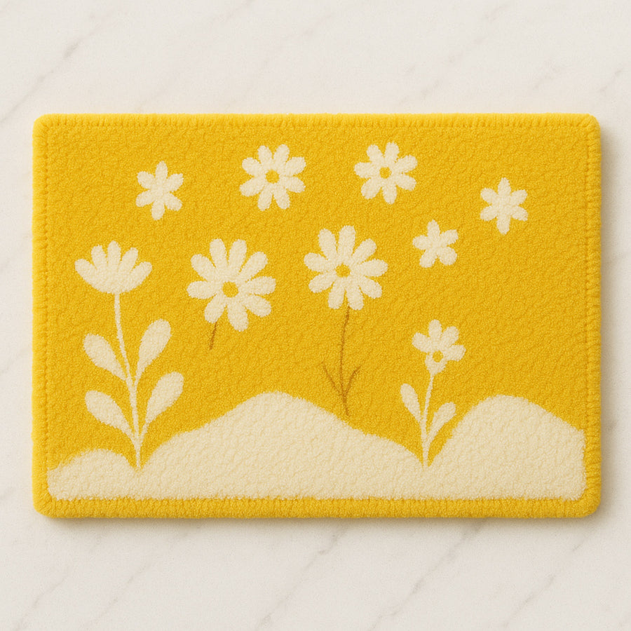 Feblilac Yellow Daisy Field Tufted Bath Mat – Cheerful Floral Landscape, Soft & Bright Bathroom Rug
