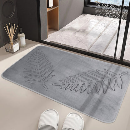 Feblilac Luxurious Embossed Leaves Memory Foam Bath Mat