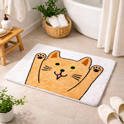 Feblilac Cute Orange Cat Bath Mat – Soft Non-Slip Absorbent Rug for Bathroom & Entryway