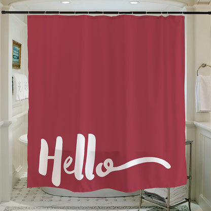 Feblilac Red Background Hello Shower Curtain with Hooks