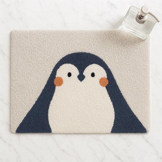 Feblilac Penguin Tufted Bath Mat – Cute Animal Design, Soft & Cozy Bathroom Rug
