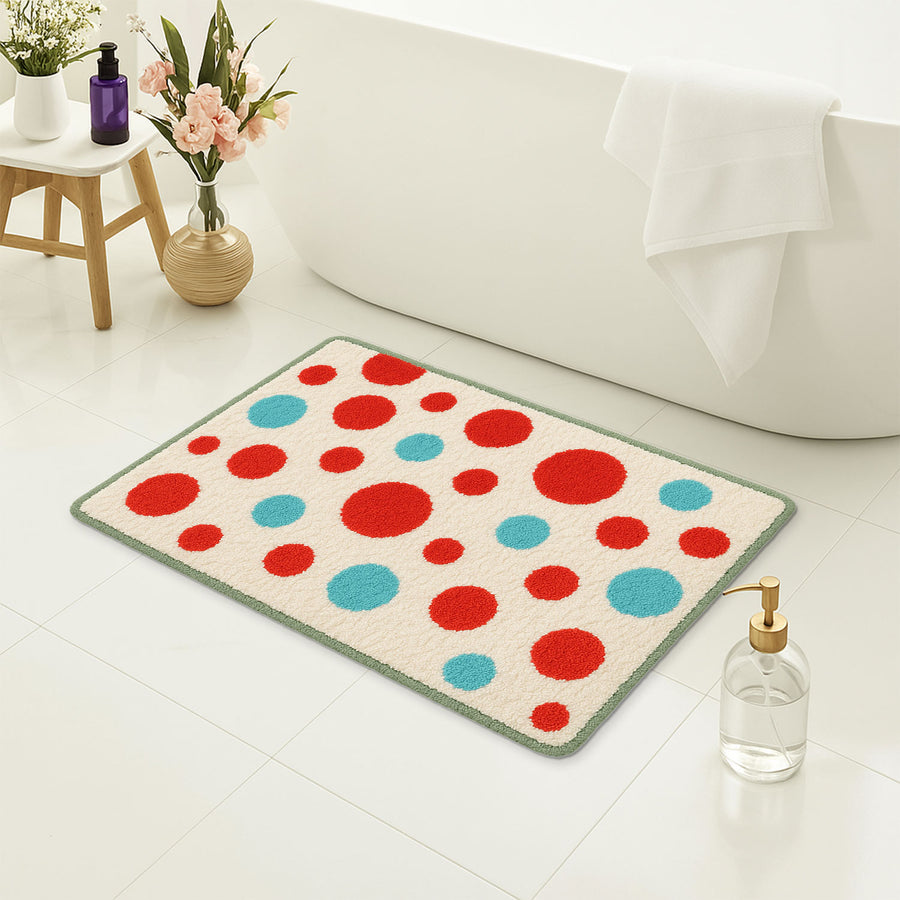 Feblilac Red and Blue Polka Dot Tufted Bath Mat - view 4