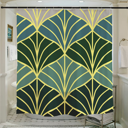 Feblilac Golden Green Ginkgo Leaves Shower Curtain with Hooks