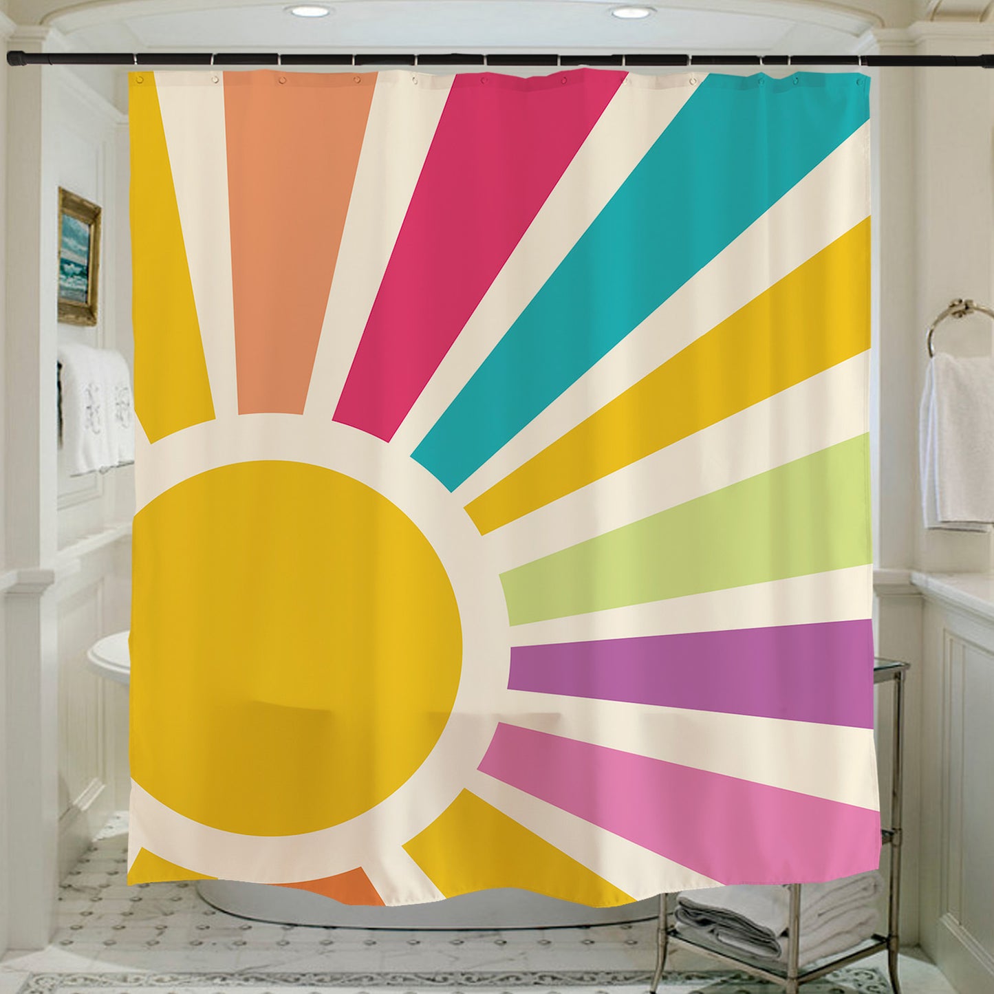 Feblilac Rainbow Sun Rays Shower Curtain with Hooks