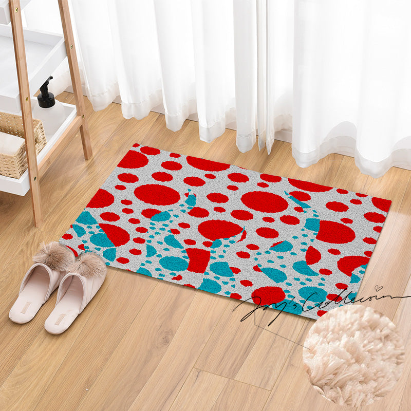 Feblilac Red and Blue Polka Dot Tufted Bath Mat