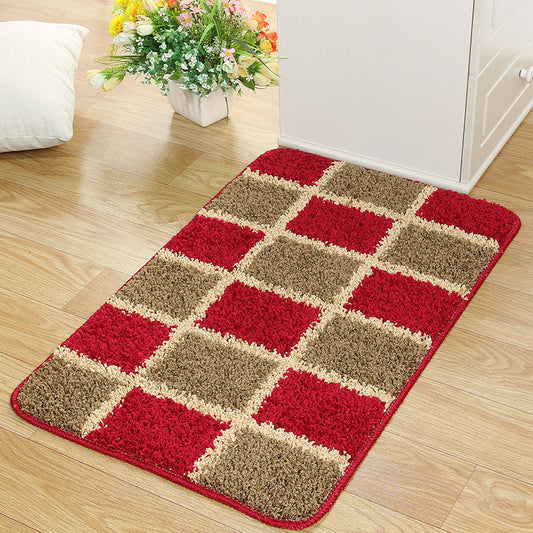 Feblilac Red and Brown Plaid Tufted Bath Mat