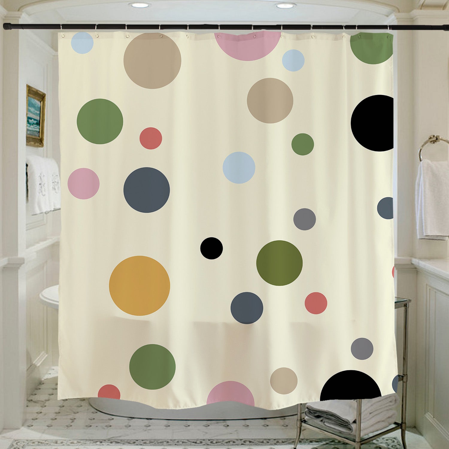 Feblilac Colorful Polka Dots Shower Curtain with Hooks